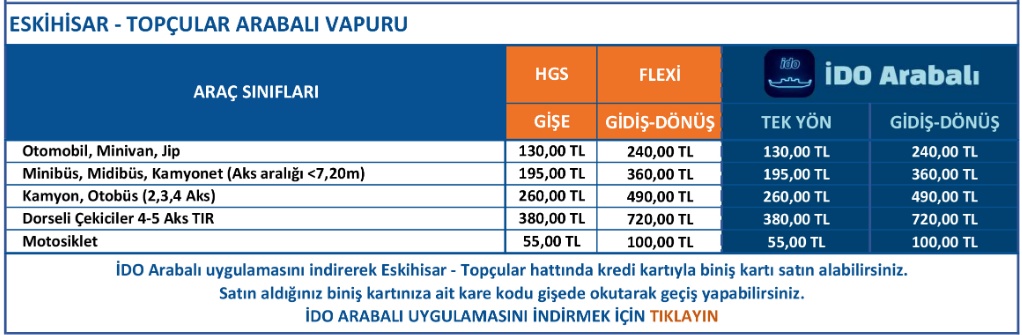 eskihisar topçular arabalı vapur fiyatları