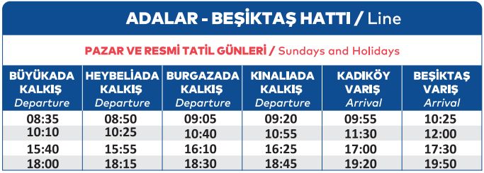 adalar kadıköy beşiktaş hattı pazar ve tatil günleri vapur saatleri