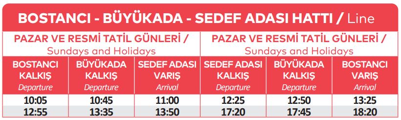bostancı büyükada sedef adası hattı pazar ve tatil günleri tarifesi