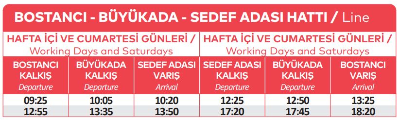 bostancı büyükada sedef adası hattı hafta içi tarifesi