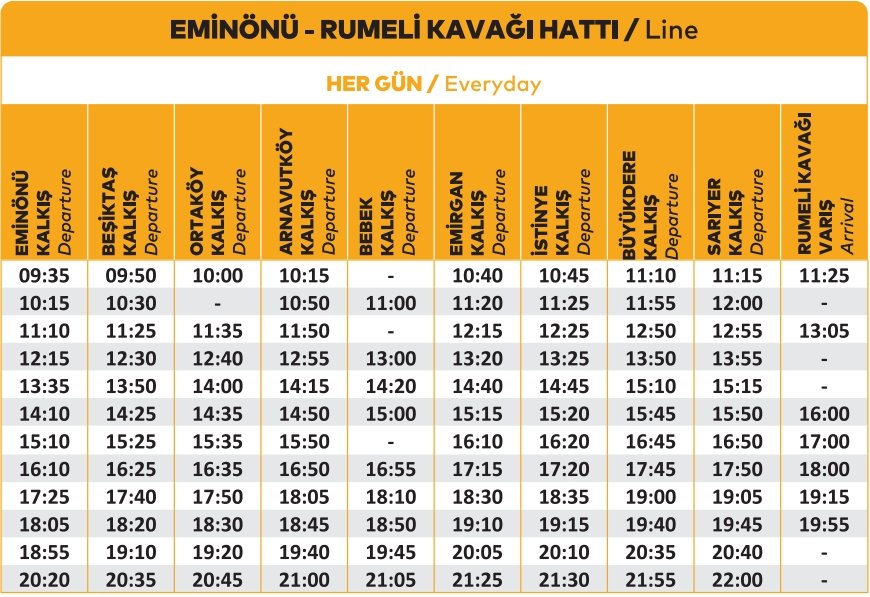 eminönü rumelikavağı vapur saatleri