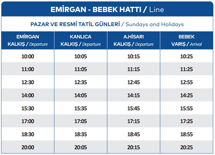 emirgan bebek vapur saatleri