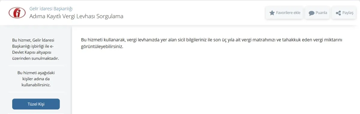 e-Devlet Adıma Kayıtlı Vergi Levhası Sorgulama ekranı: Tüzel Kişi seçeneği