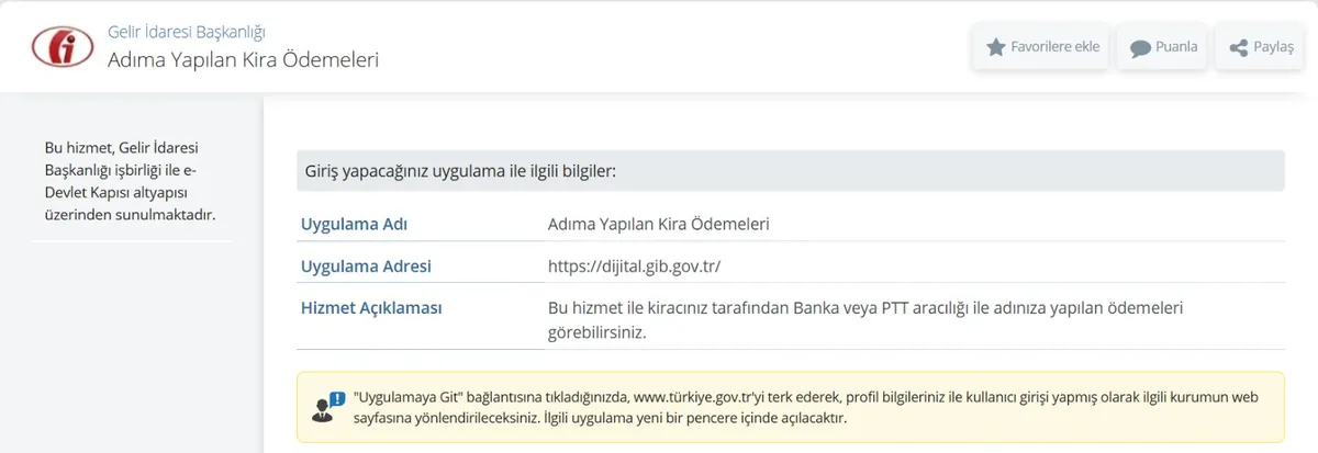 e-Devlet GİB Adıma Yapılan Kira Ödemeleri ekranı: Dijital Vergi Dairesi'ne yönlendirme