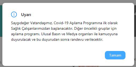 mhrs corona virüs aşı randevu uyarısı