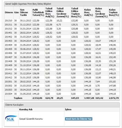 genel sağlık sigortası prim borç detay bilgileri