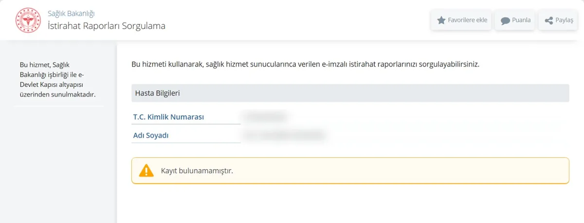 e-Devlet İstirahat Raporları Sorgulama ekranı: hasta bilgileri ve e-imzalı istirahat raporu sorgu sonucu