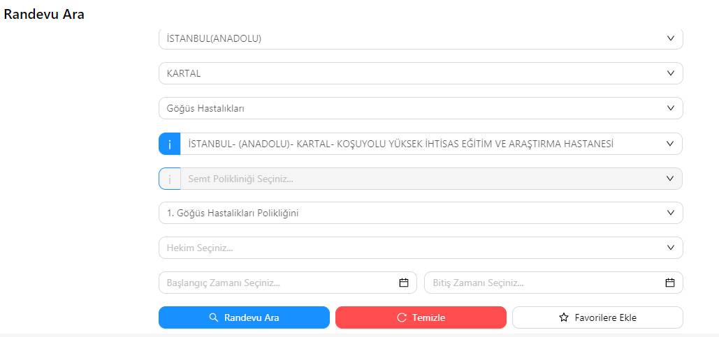 mhrs hastane ve klinik seçme