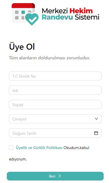 MHRS Yeni Üye Kaydı