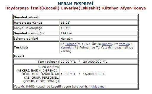 Meram ekspresi tarife