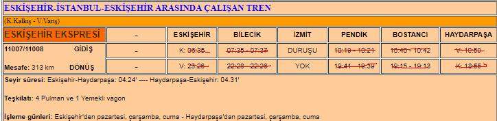 eskişehir ekspresi tarife