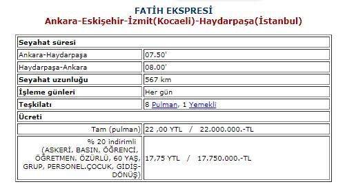 fatih ekspresi tarife